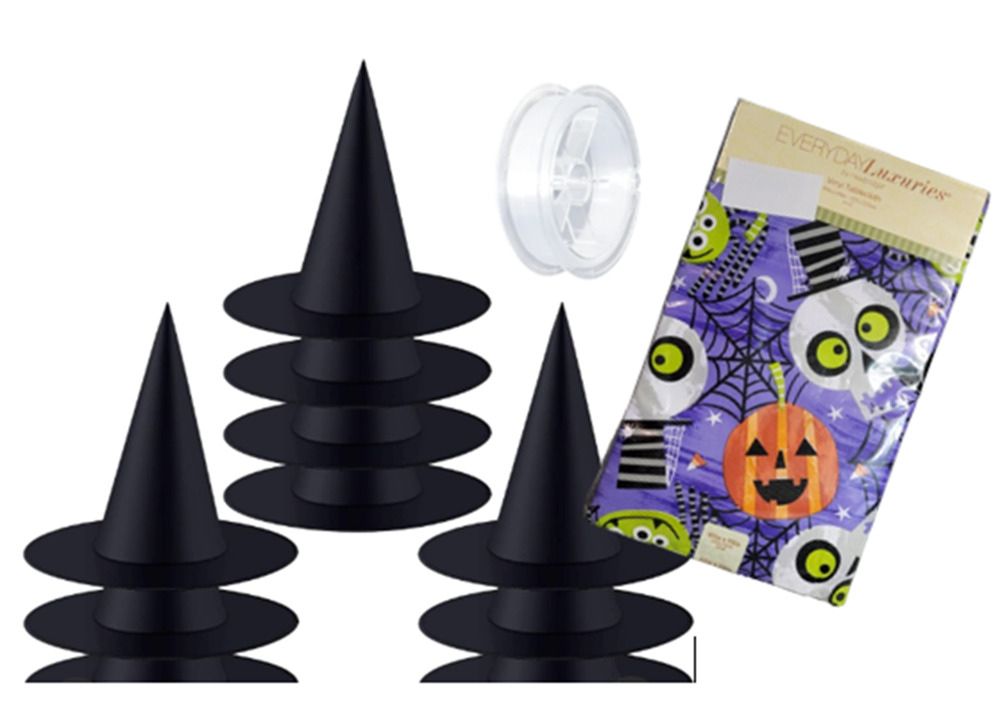 Halloween Party Decor 10 Piece Hanging Witch Hats Oval 60x84 Table Cloth